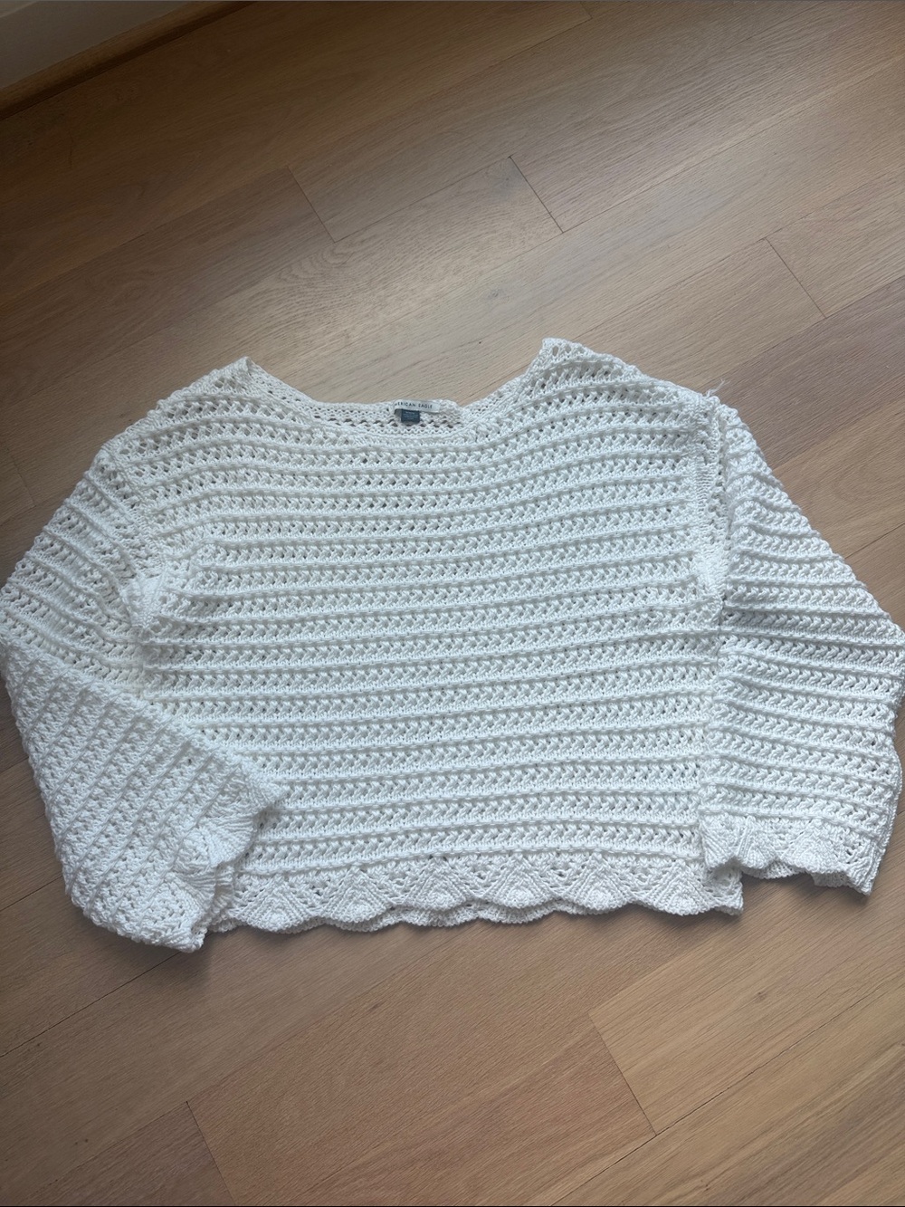 American Eagle Outfitters White Crochet Crewneck Sweater